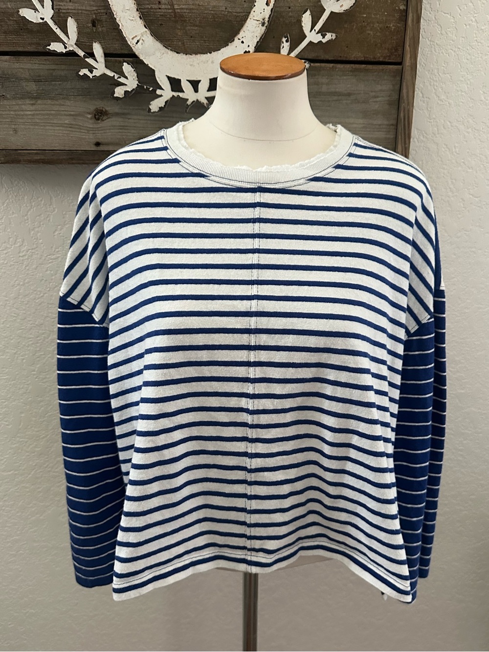 Madewell blue white striped boxy shirt top
